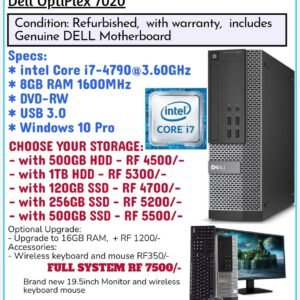 DELL i7 System, 8Gb RAM 256GB SSD, with 23.8inch Acer Monitor