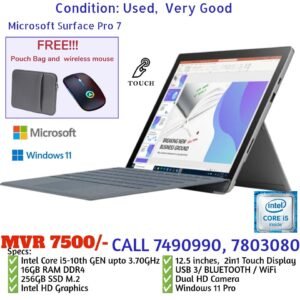 Surface pro 7, i5 10th gen, 16gb ram, 256gb ssd