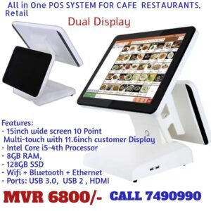 POS Terminal DUAL Display, (P003) 15.6inch + 11.6inch Core i5-6th, 8GB, 128GB,