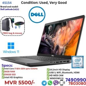 Dell latitude 5400, i7-8th gen, 16GB RAM, 256GB SSD
