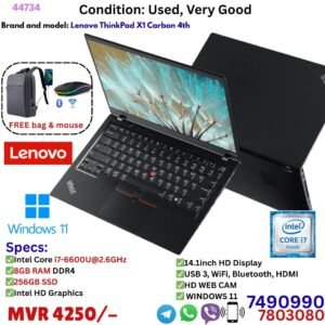Lenovo ThinkPad X1 Carbon 4th i7-6600U 2.6GHz 8GB RAM 14 in 256GB SSD Win 11