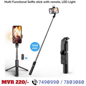 Multi-functional selfie stick with remote and LED light