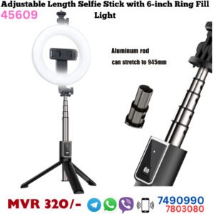 Adjustable Length Selfie Stick with 6-inch Ring
